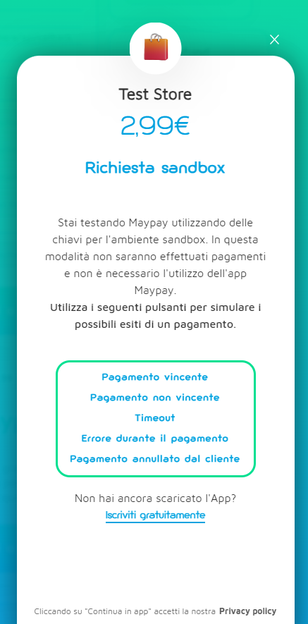 Maypay web button sandbox immediate